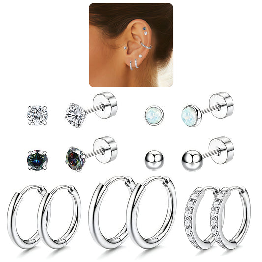 Surgical Steel Flat Back Earrings Set of 7 Hypoallergenic Earrings