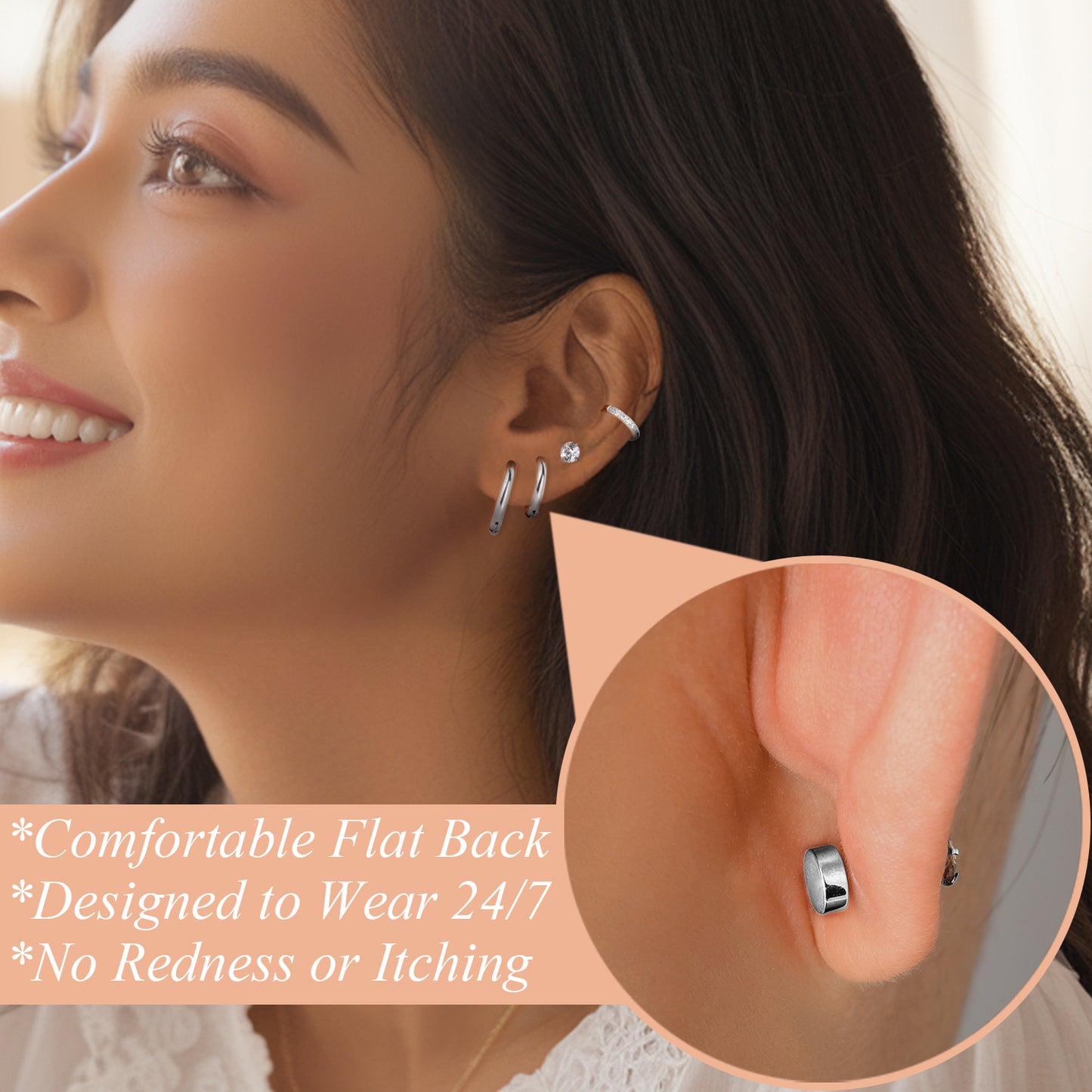 Surgical Steel Flat Back Earrings Set of 7 Hypoallergenic Earrings